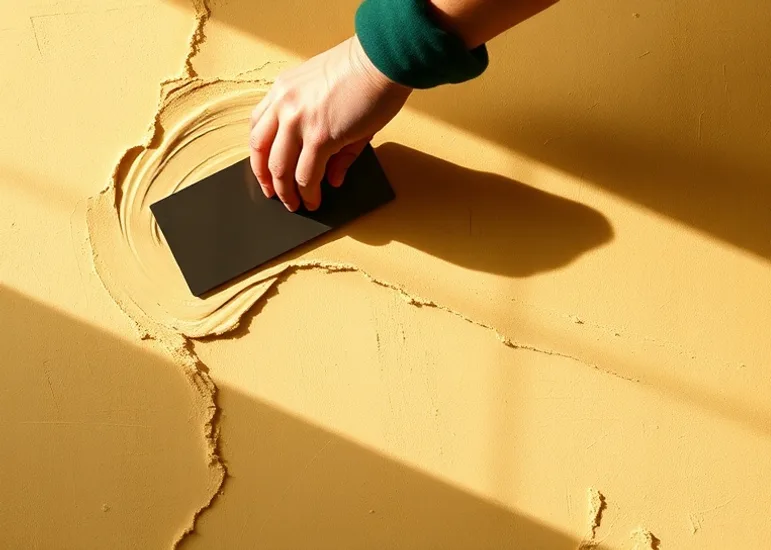 Application d'un enduit décoratif à la lisseuse sur un mur