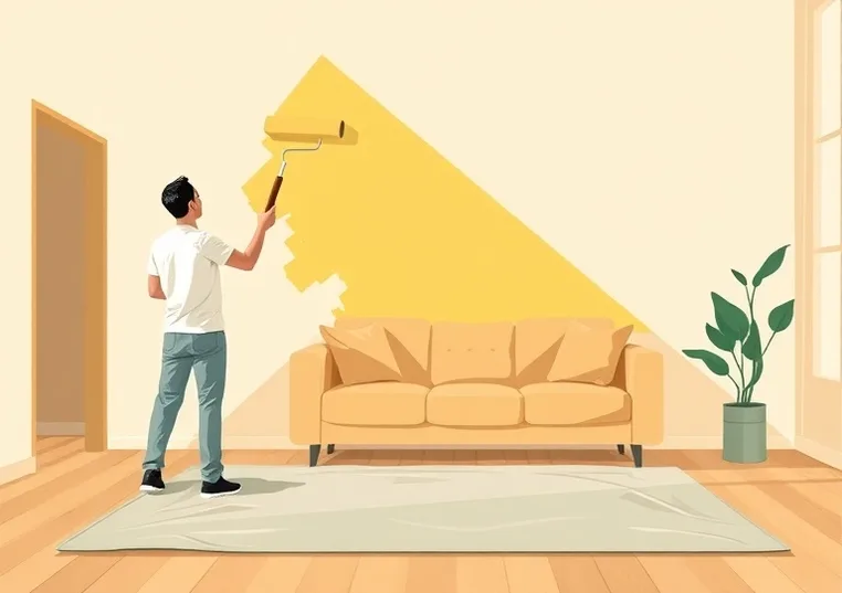 Peintre appliquant la peinture au rouleau sur un mur de salon